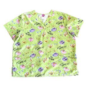 The Wonderful World of Disney Women’s 2XL Cheshire Cat Scrub Top Halloween Green